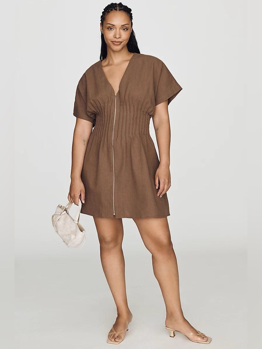 NWT Anthropologie brown Exquise Tobie Pleated Mini Dress